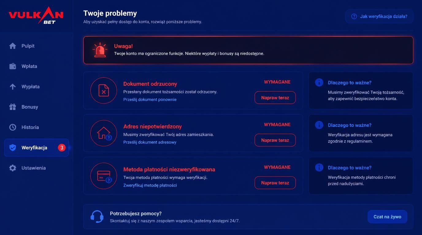 tabela z typowymi problemami weryfikacji i ich rozwiazaniami